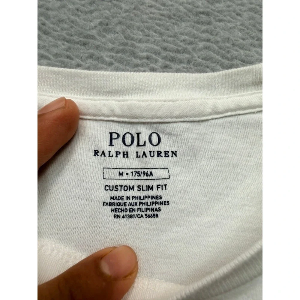 Polo Ralph Lauren Mens White Long Sleeve Arched Logo American Flag T-Shirt M